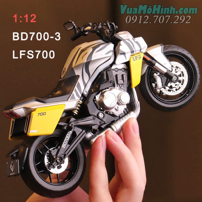 mô hình diecast tĩnh siêu xe 2 bánh gắn máy mô tô phân khối lớn Benda LFS700 tỷ lệ 1:12 , xe motor đồ chơi thu nhỏ mini