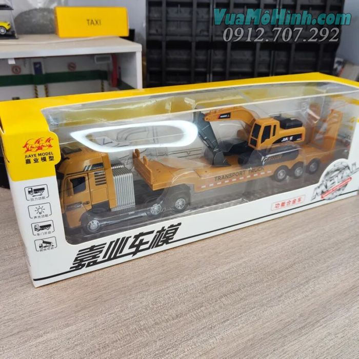 mô hình tĩnh diecast xe ô tô tải excavator transport truck vận chuyển máy xúc tỷ lệ 1:32 , đồ chơi xe oto thu nhỏ