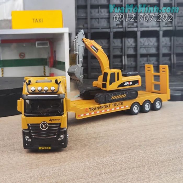 mô hình tĩnh diecast xe ô tô tải excavator transport truck vận chuyển máy xúc tỷ lệ 1:32 , đồ chơi xe oto thu nhỏ