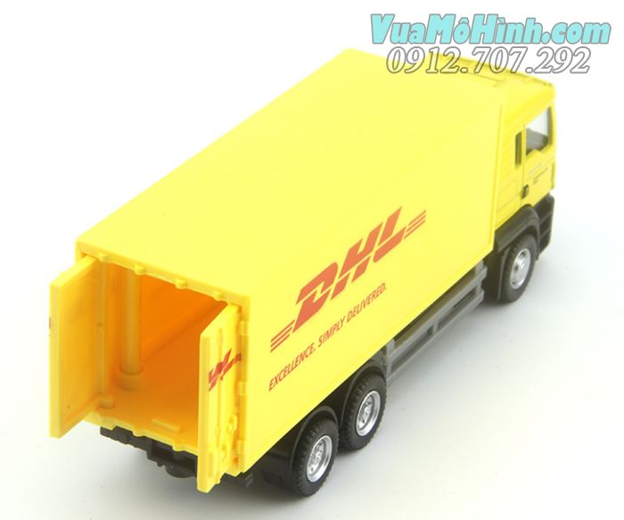 Mô hình tĩnh xe ô tô tải chở hàng DHL tỉ lệ 1:64 chất liệu hợp kim, màu vàng