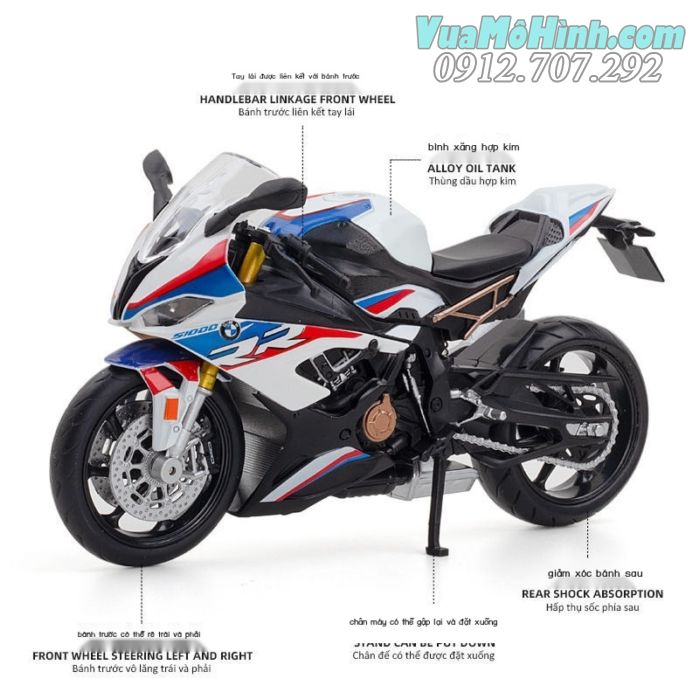 mô hình tĩnh diecast xe mô tô 2 bánh gắn máy phân khối lớn Honda BMW S1000RR tỷ lệ 1:12 , đồ chơi xe motor thu nhỏ mini