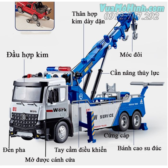 mô hình tĩnh diecast xe oto tải cứu hộ có dây cần cẩu và dây móc rescue tow service tỷ lệ 1:18 , đồ chơi xe ô tô thu nhỏ trưng bày