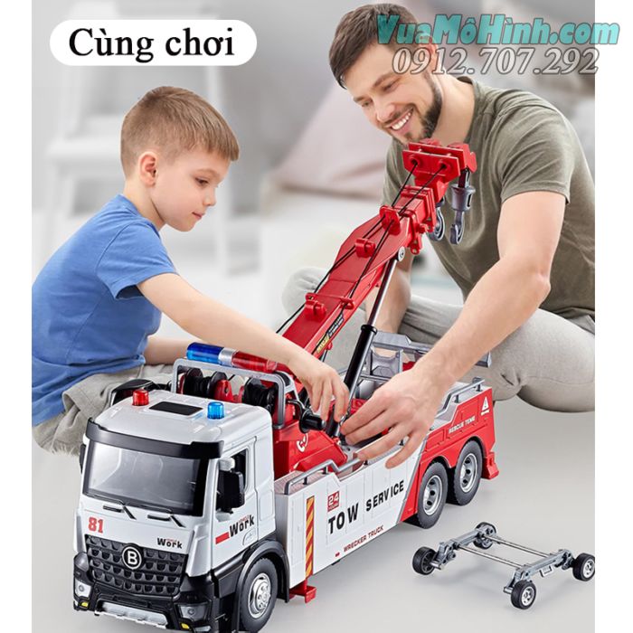 mô hình tĩnh diecast xe oto tải cứu hộ có dây cần cẩu và dây móc rescue tow service tỷ lệ 1:18 , đồ chơi xe ô tô thu nhỏ trưng bày