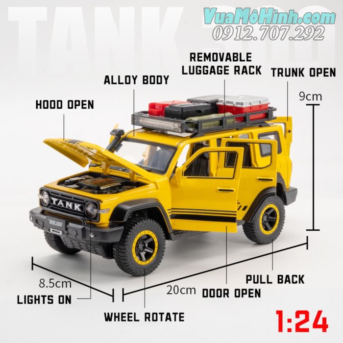 mô hình tĩnh diecast xe ô tô SUV Tank 300 2024 tỷ lệ 1:24 , đồ chơi xe hơi oto 4 bánh bằng kim loại