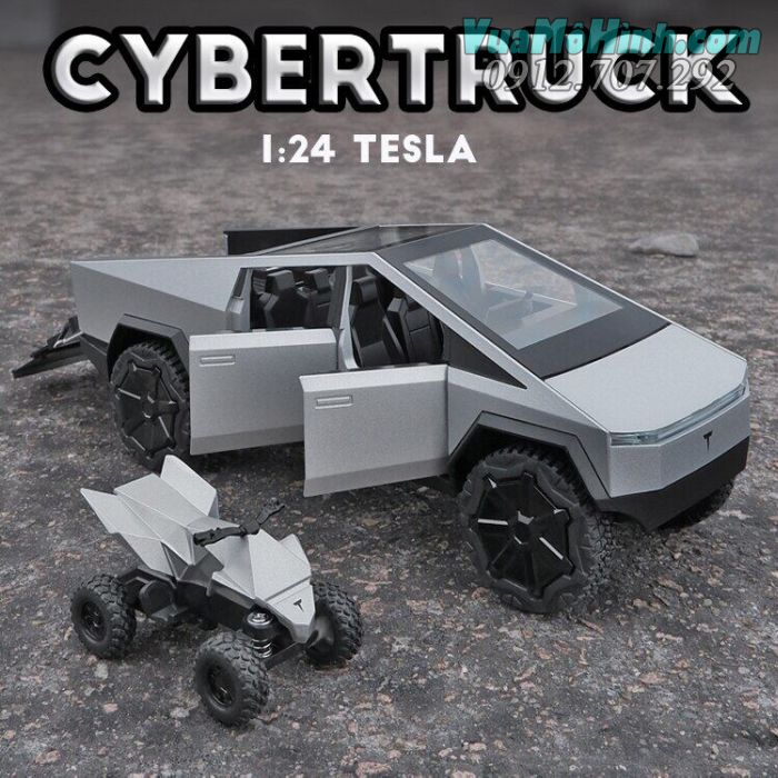 mô hình diecast tĩnh đồ chơi siêu xe ô tô điện thu nhỏ tesla cybertruck tỷ lệ 1:24 , oto mini trưng bày có kèm xe máy