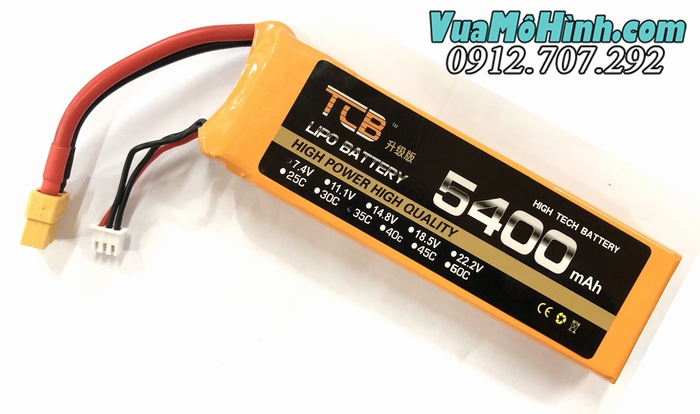 Pin TCB Lipo 2S 7.4V 5400mAh 35C jack T XT60 XT60H dung lượng cao