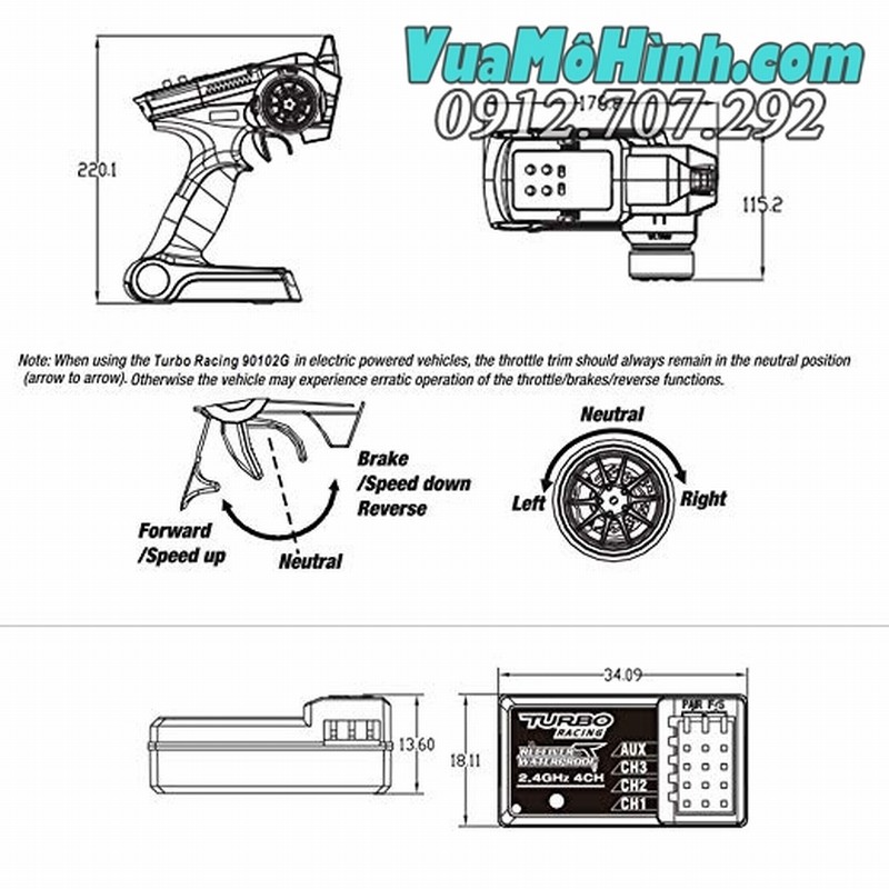 mạch thu sóng rx tay điều khiển Turbo Racing