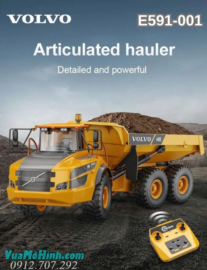Xe ben điều khiển từ xa Volvo A40G Double E591-001 chính hãng, mô hình xe công trình tỉ lệ 1/20