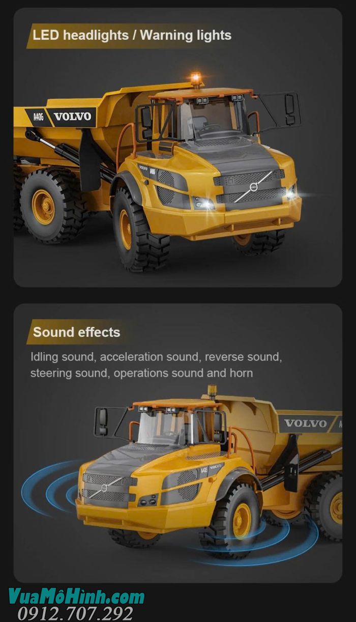 Xe ben điều khiển từ xa Volvo A40G Double E591-001 chính hãng, mô hình xe công trình tỉ lệ 1/20