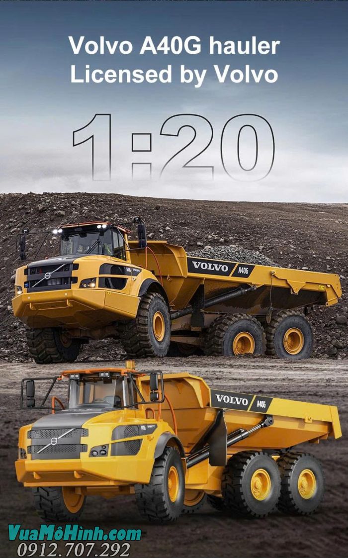 Xe ben điều khiển từ xa Volvo A40G Double E591-001 chính hãng, mô hình xe công trình tỉ lệ 1/20