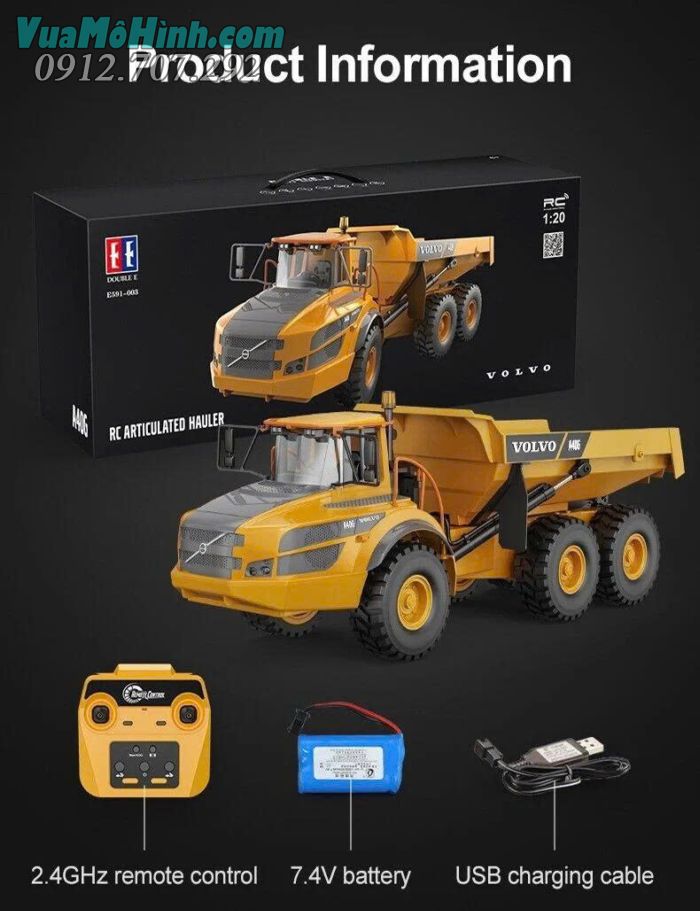 Xe ben điều khiển từ xa Volvo A40G Double E591-001 chính hãng, mô hình xe công trình tỉ lệ 1/20