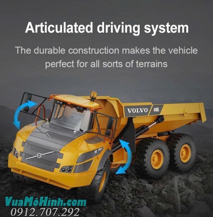 Xe ben điều khiển từ xa Volvo A40G Double E591-001 chính hãng, mô hình xe công trình tỉ lệ 1/20