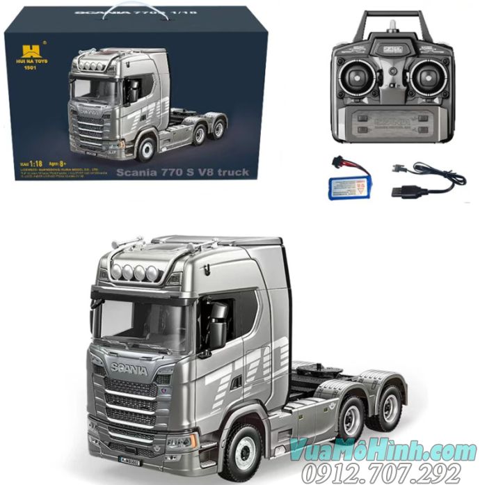 xe đầu kéo huina toys 1501 chính hãng 9 kênh tỉ lệ 1/18 xe ô tô tải móc scania mooc