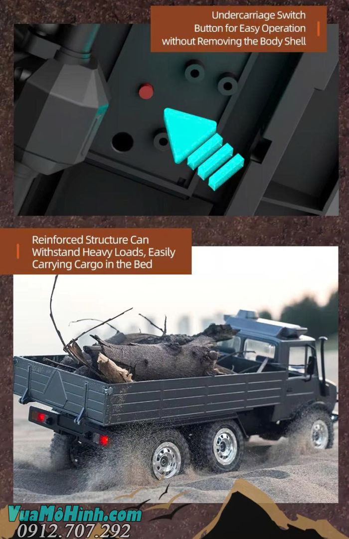 Xe tải điều khiển từ xa JJRC C8823 Unimog 6WD phiên bản có thùng tải