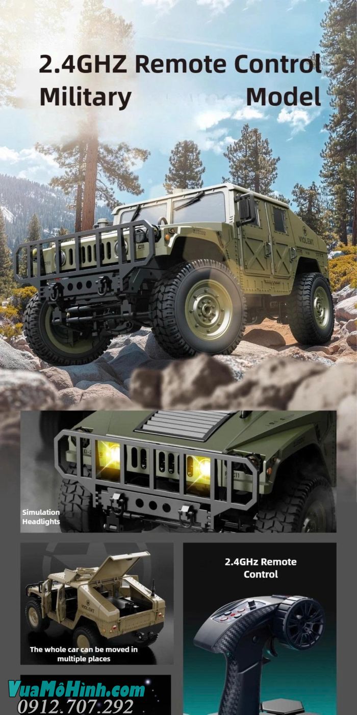 Xe điều khiển từ xa JJRC C8835 Hummer Jeep tỷ lệ 1/16 vượt địa hình