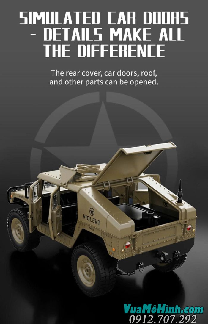 Xe điều khiển từ xa JJRC C8835 Hummer Jeep tỷ lệ 1/16 vượt địa hình