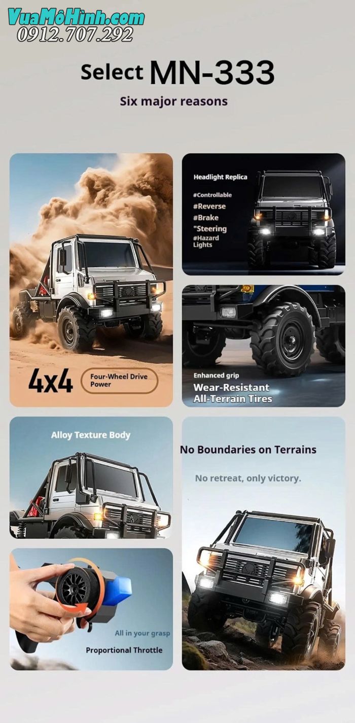 Xe địa hình điều khiển từ xa MN333 Unimog U4000 tỉ lệ 1/18