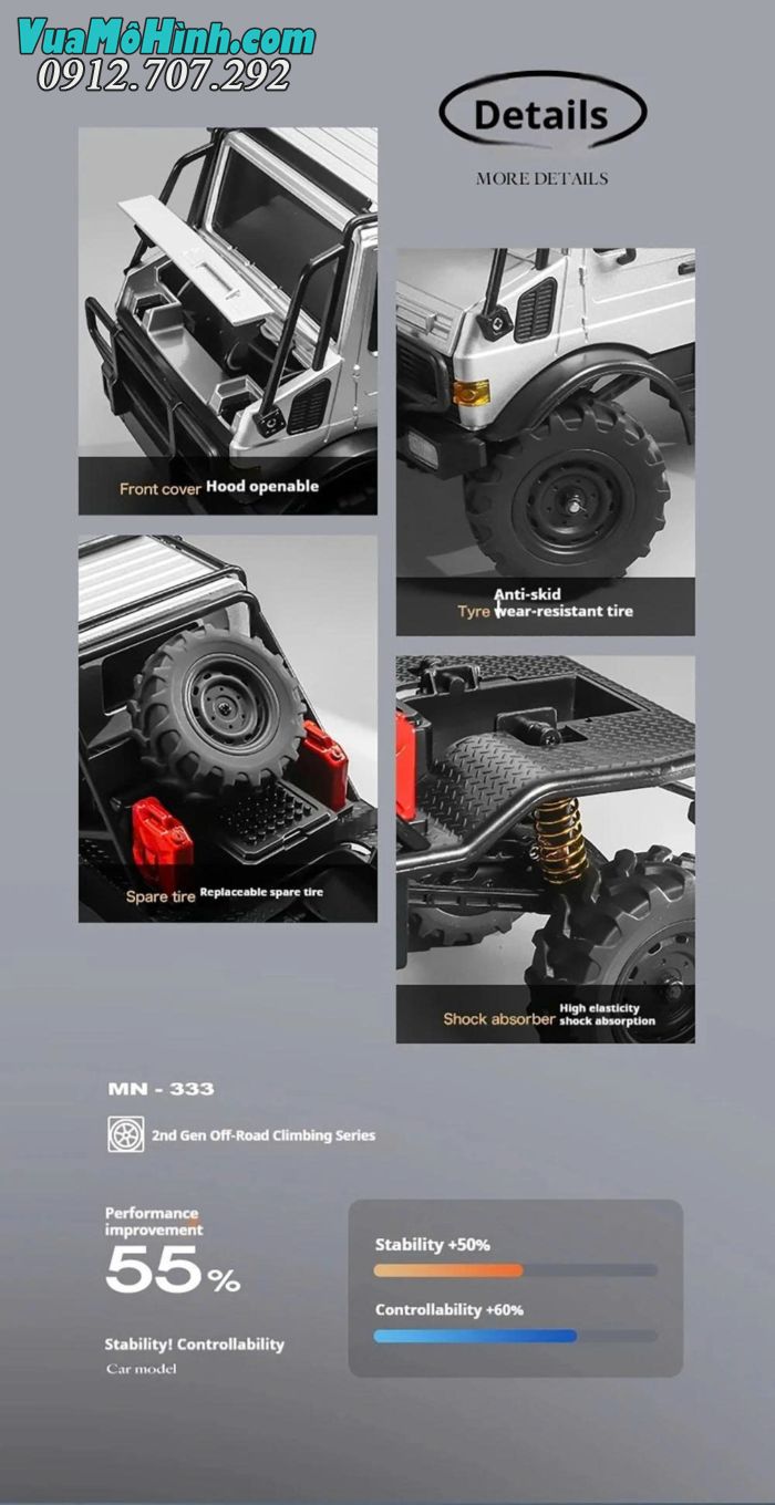 Xe địa hình điều khiển từ xa MN333 Unimog U4000 tỉ lệ 1/18