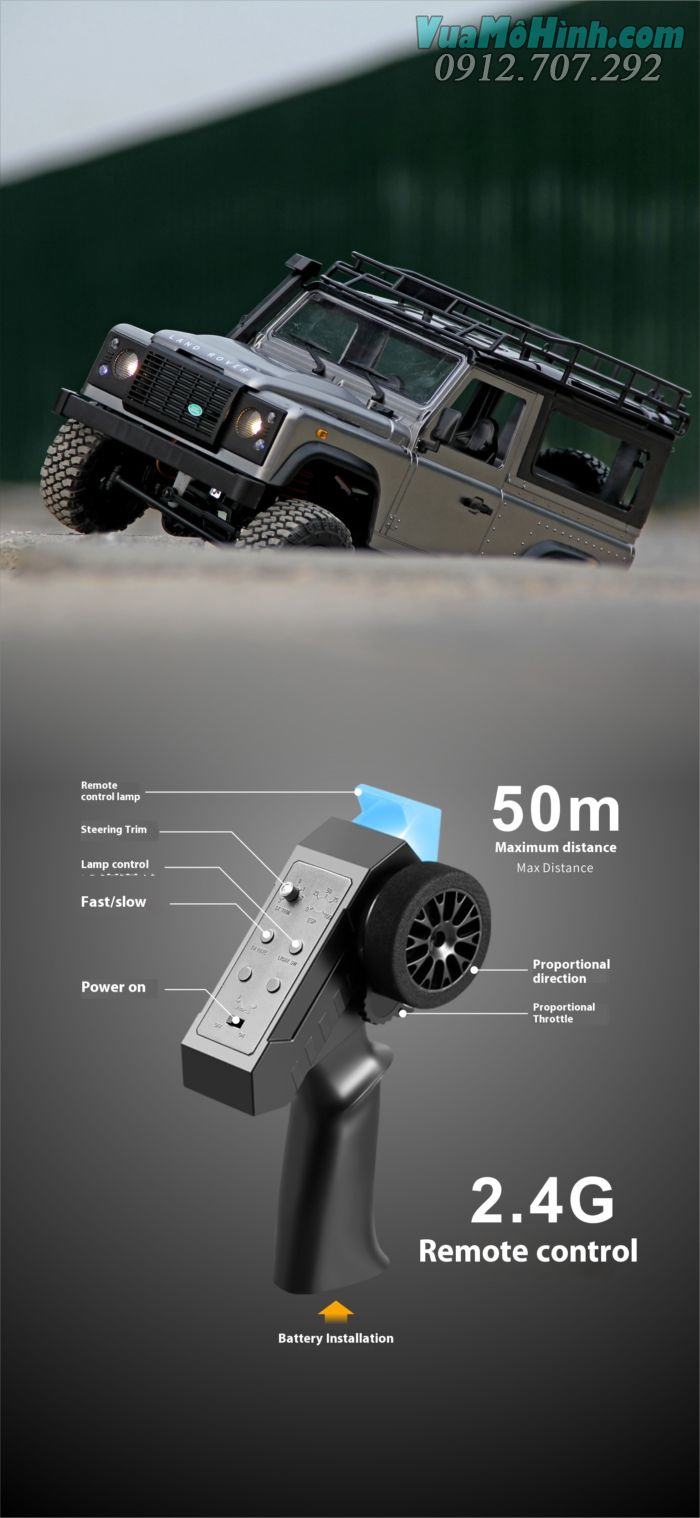 Xe ô tô địa hình điều khiển từ xa RC MN99S2 (Mn99S Ver 2) Land Rover Defender D90 Rock Jeep