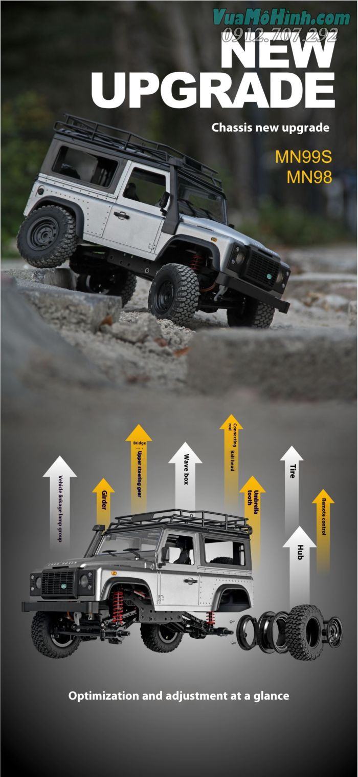 Xe ô tô địa hình điều khiển từ xa RC MN99S2 (Mn99S Ver 2) Land Rover Defender D90 Rock Jeep