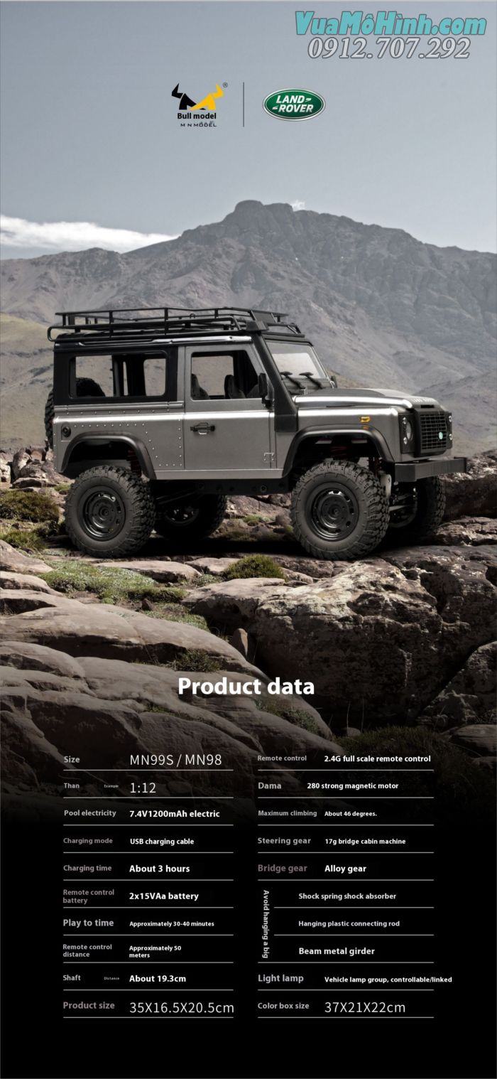 Xe ô tô địa hình điều khiển từ xa RC MN99S2 (Mn99S Ver 2) Land Rover Defender D90 Rock Jeep