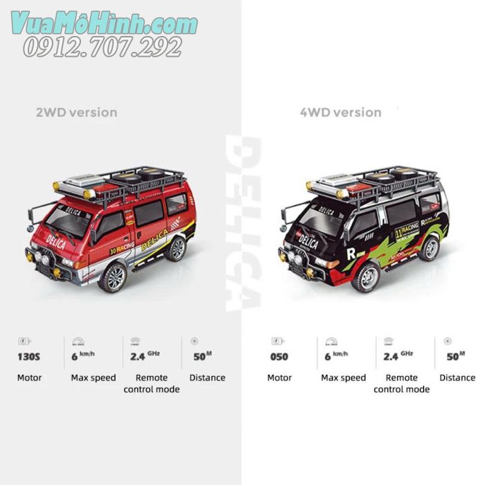 "Xe điều khiển từ xa Delica 4WD hộp số cơ khí đa chế độ phiên bản địa hình 1/24