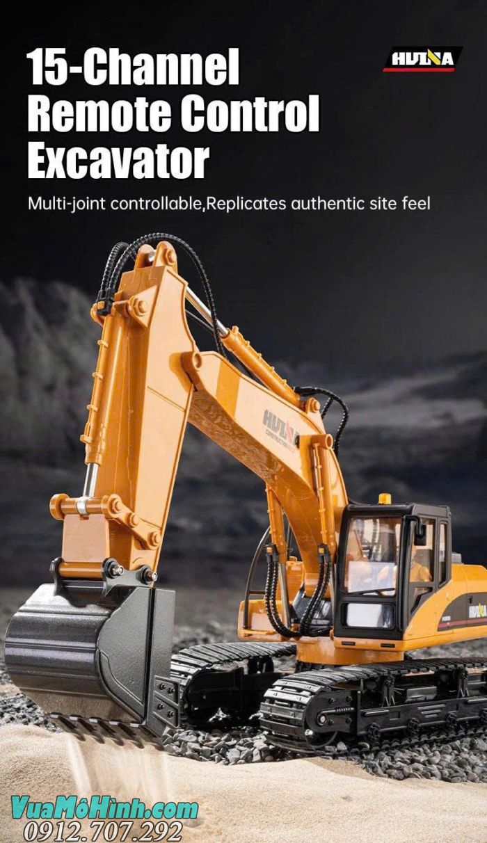 Huina 1535-1 Model 2025 xe xúc điều khiển từ xa tỉ lệ 1/14 bản nâng cấp mới