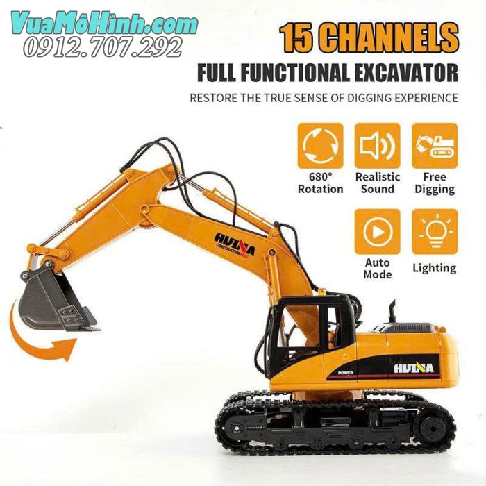 Huina 1535-1 Model 2025 xe xúc điều khiển từ xa tỉ lệ 1/14 bản nâng cấp mới
