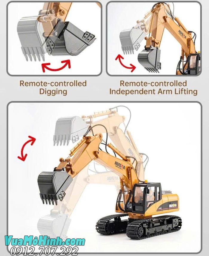 Huina 1535-1 Model 2025 xe xúc điều khiển từ xa tỉ lệ 1/14 bản nâng cấp mới