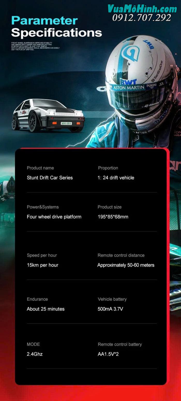 Xe điều khiển từ xa drift S811 S812 S813 / RC GTR tỷ lệ 1/24 2.4Ghz ,có đèn Led
