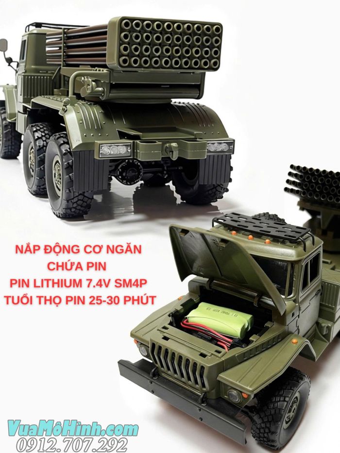 Xe điều khiển từ xa pháo phản lực WPL BM21 6x6 mô phỏng BM-21 Grad – biểu tượng pháo binh Việt Nam, tỉ lệ 1/16, có đèn LED và chi tiết chân thực