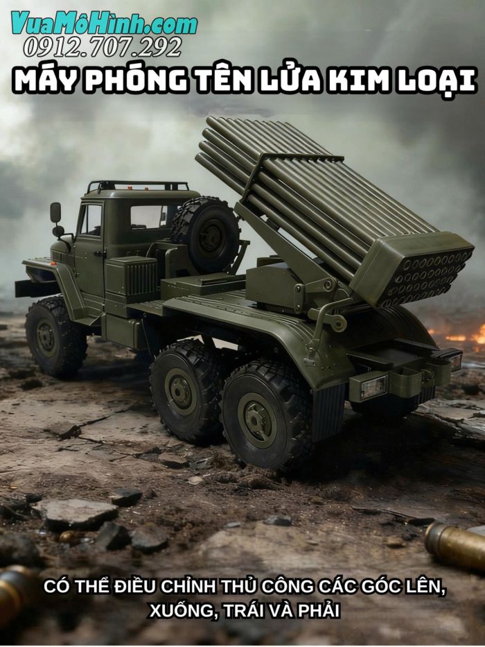Xe điều khiển từ xa pháo phản lực WPL BM21 6x6 mô phỏng BM-21 Grad – biểu tượng pháo binh Việt Nam, tỉ lệ 1/16, có đèn LED và chi tiết chân thực