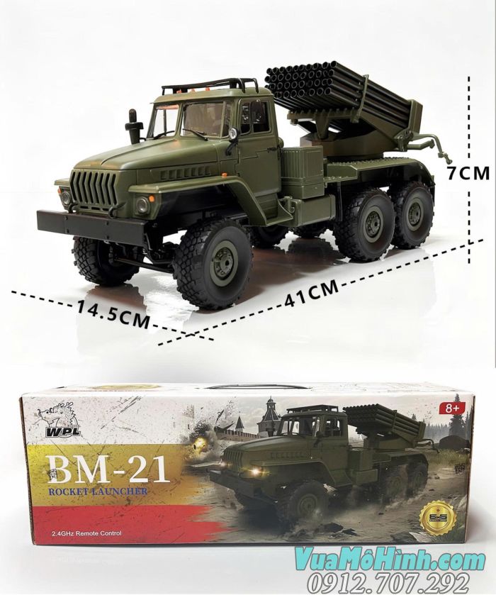 Xe điều khiển từ xa pháo phản lực WPL BM21 6x6 mô phỏng BM-21 Grad – biểu tượng pháo binh Việt Nam, tỉ lệ 1/16, có đèn LED và chi tiết chân thực