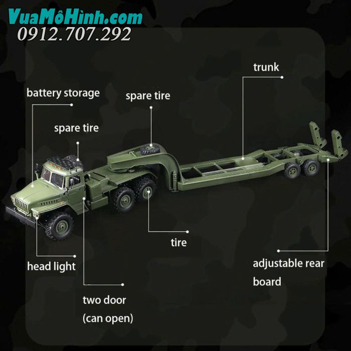 wpl b36 xe tải quân sự điều khiển từ xa ural truck 1/16 b36 6wd xe kéo semi rơ móc