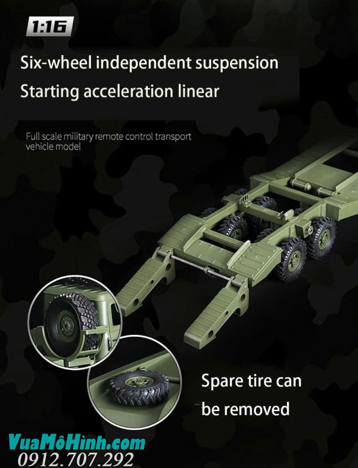 wpl b36 xe tải quân sự điều khiển từ xa ural truck 1/16 b36 6wd xe kéo semi rơ móc