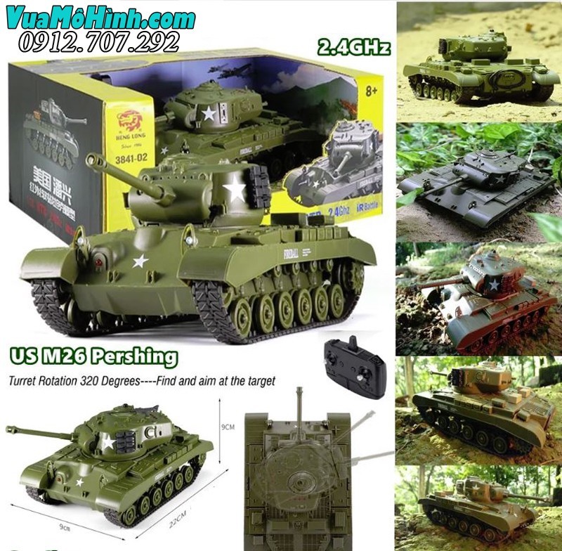 Xe tăng điều khiển từ xa mini tank Henglong M26 Pershing M4A3 3841-01 3841-02