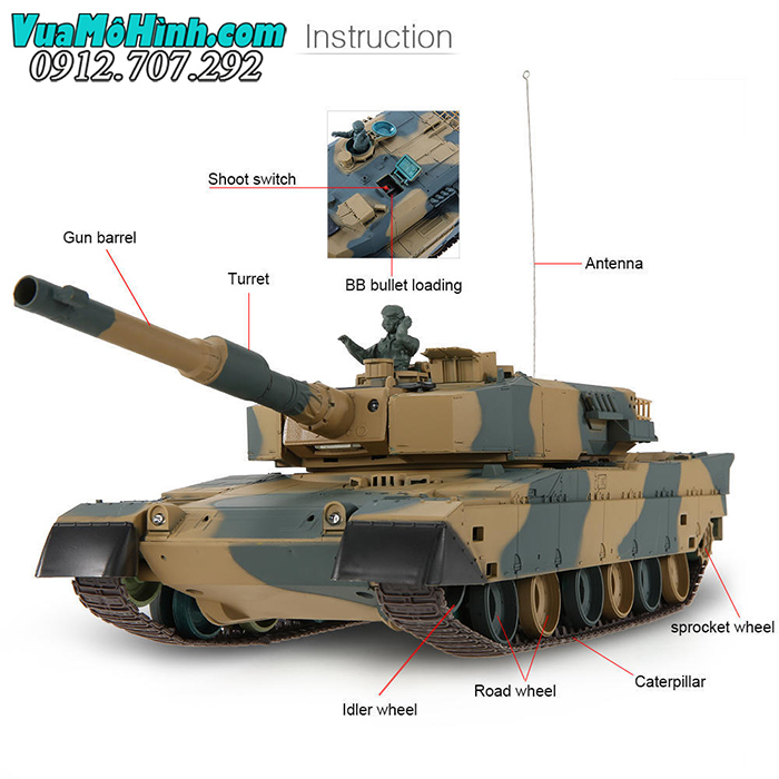 xe tăng mô hình điều khiển từ xa rc tank heng long japan t-90 t90 1/24 3808