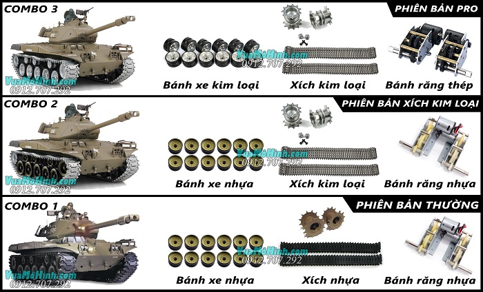 xe tăng điều khiển từ xa mô hình rc tank heng long us m41a3 3839 3839-1 pro xích kim loại xích nhựa