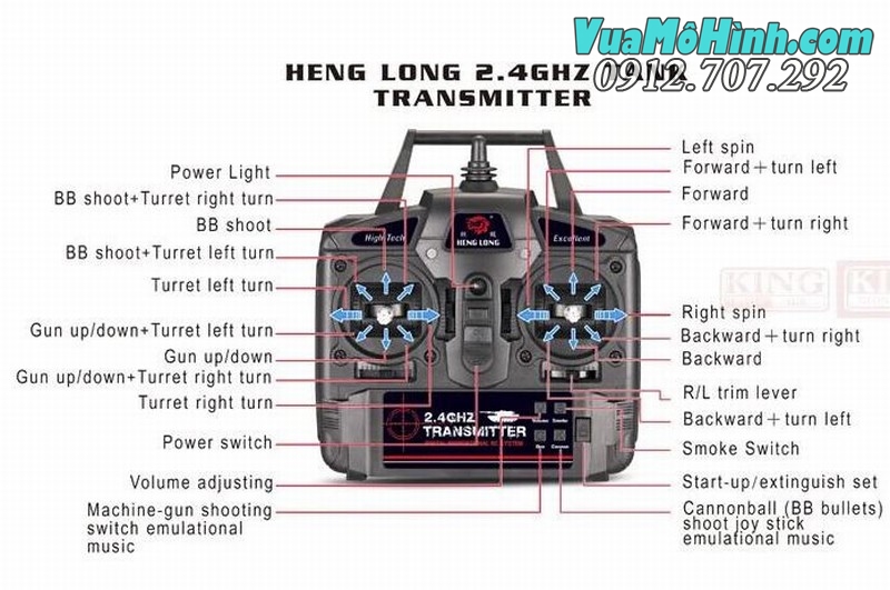 Tay điều khiển 2.4Ghz xe tăng mô hình điều khiển từ xa Henglong 