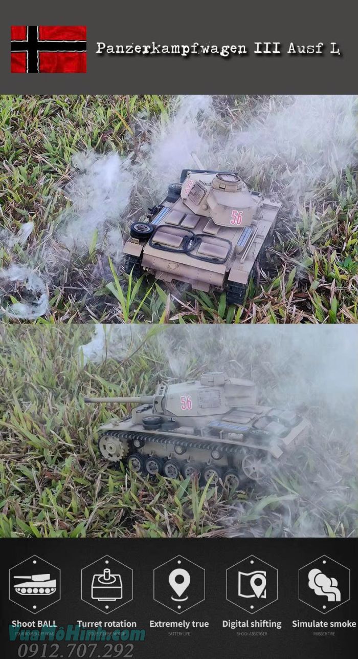 Xe tăng điều khiển từ xa Coolbank 3848-1 Panzer III Type L RC Tank 1/16