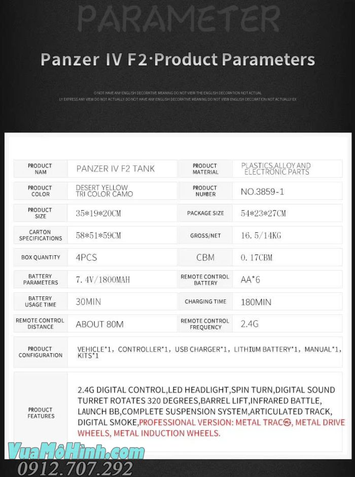 Cool Bank 3859-1 Panzer IV F2 1/16 RC Tank mô hình xe tăng Đức