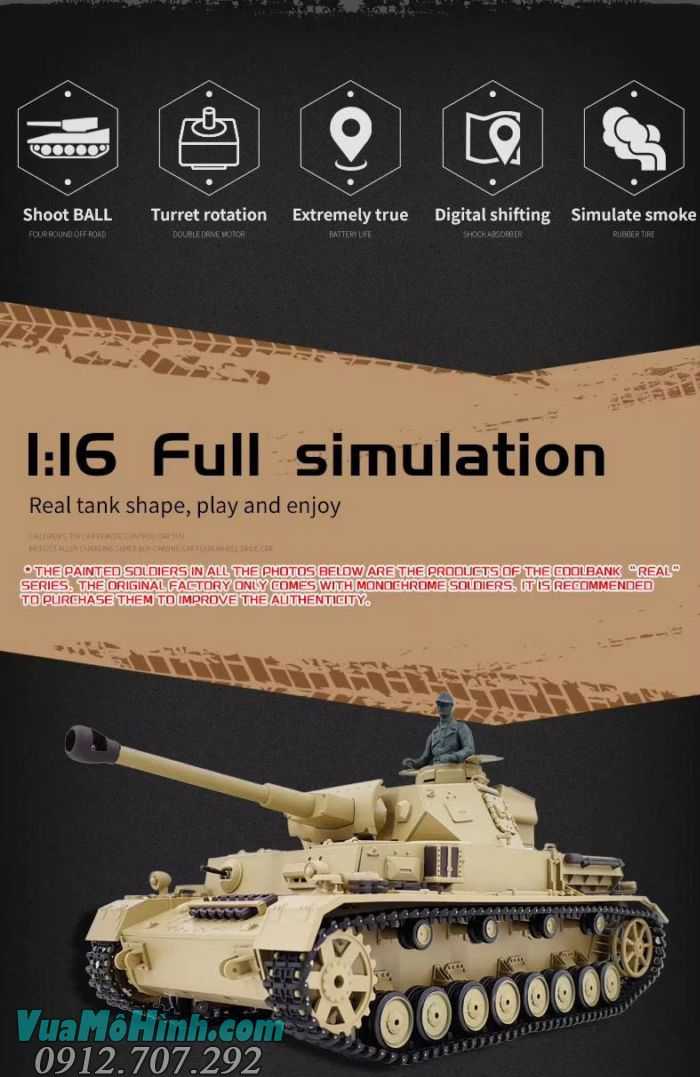 Cool Bank 3859-1 Panzer IV F2 1/16 RC Tank mô hình xe tăng Đức