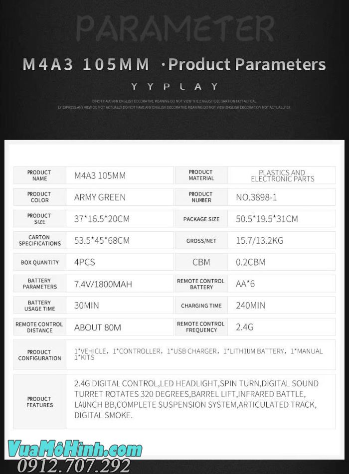 Cool Bank 3898-1 Sherman M4A3 RC Tank 1/16