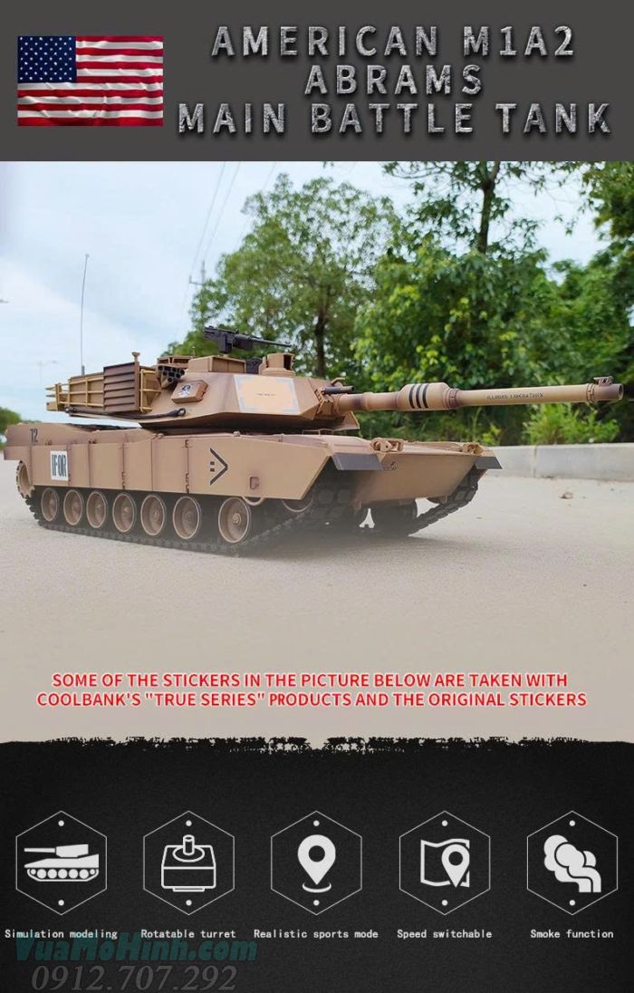 Xe tăng COOLBANK DIY-3918-1 M1A2 Abrams RC tỷ lệ 1/16
