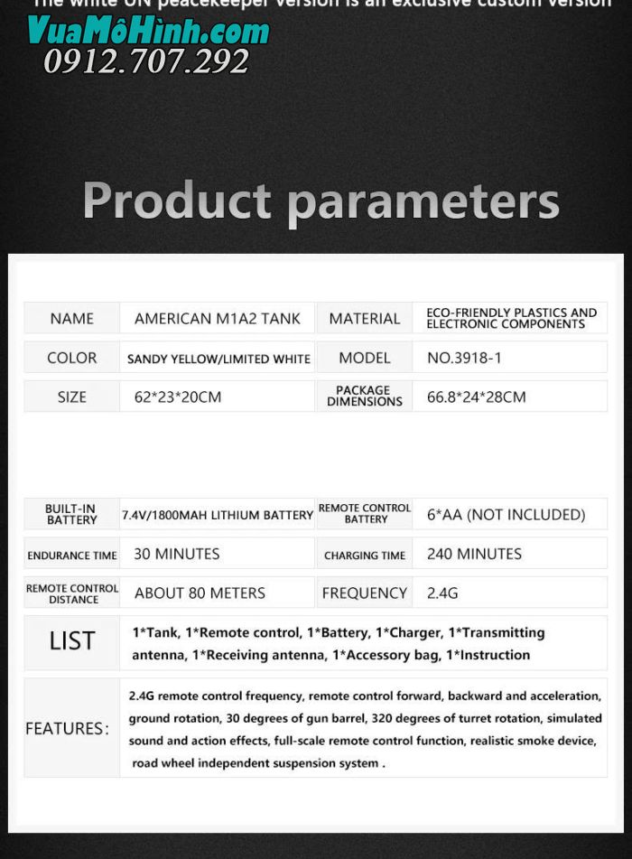 Xe tăng COOLBANK DIY-3918-1 M1A2 Abrams RC tỷ lệ 1/16