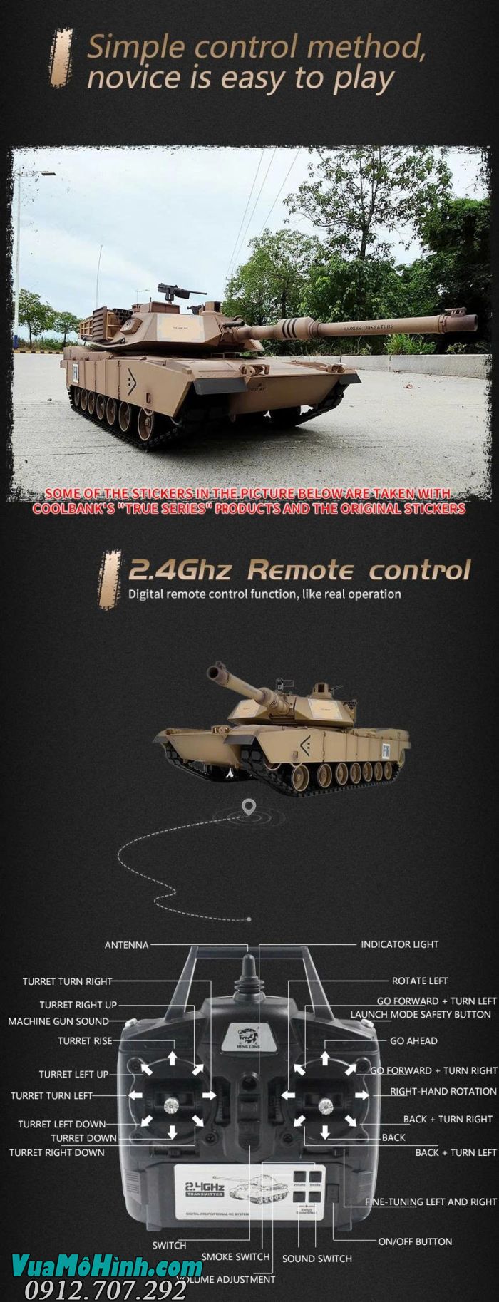Xe tăng COOLBANK DIY-3918-1 M1A2 Abrams RC tỷ lệ 1/16