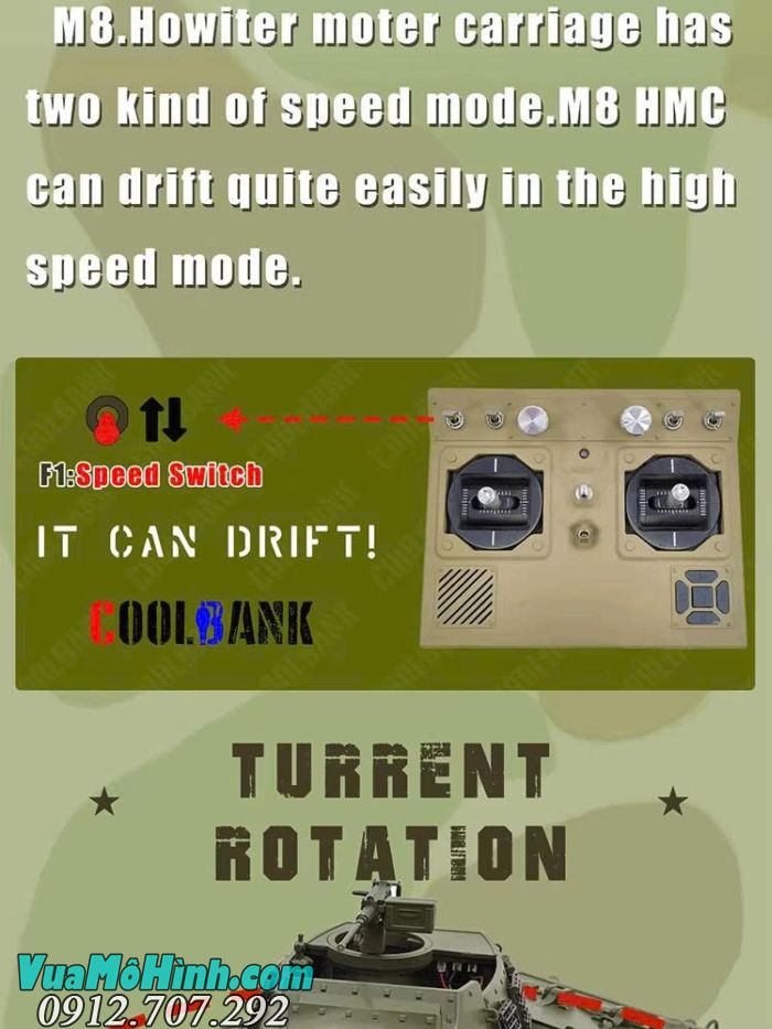 Xe tăng điều khiển từ xa Coolbank G2079 U.S.A M8 tỷ lệ 1/16