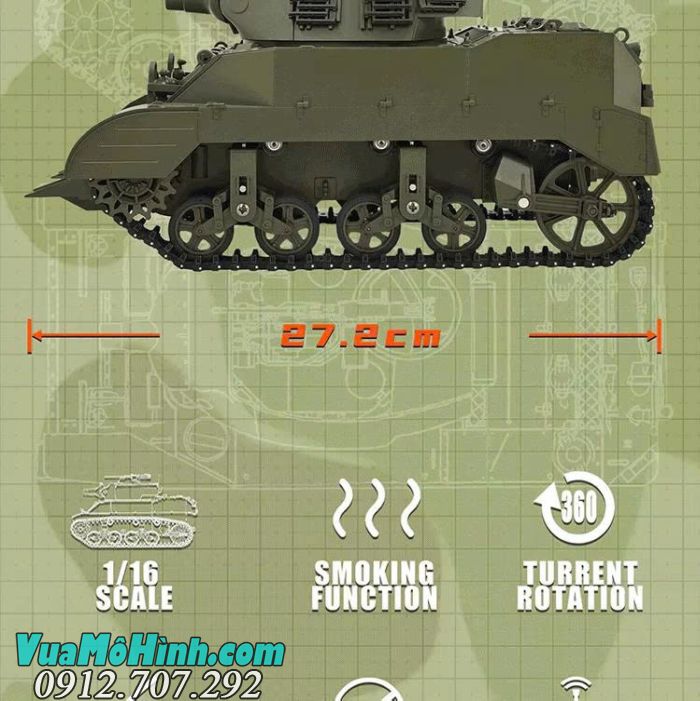 Xe tăng điều khiển từ xa Coolbank G2079 U.S.A M8 tỷ lệ 1/16