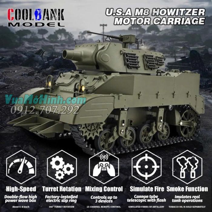 Xe tăng điều khiển từ xa Coolbank G2079 U.S.A M8 tỷ lệ 1/16