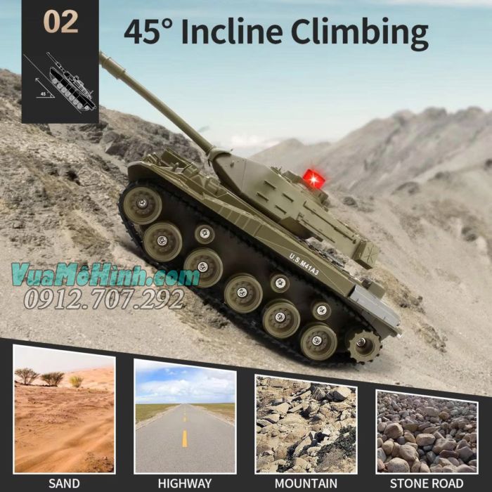 Xe tăng điều khiển từ xa JJRC Q85 1/30 mô phỏng M41A3 Walker Bulldog